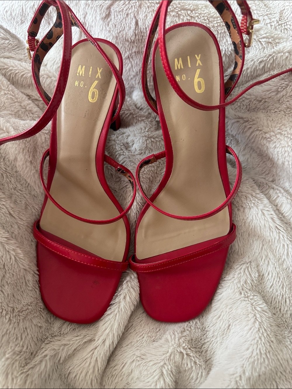Mix No. 6 Red Strappy Ankle‑Buckle Heels
